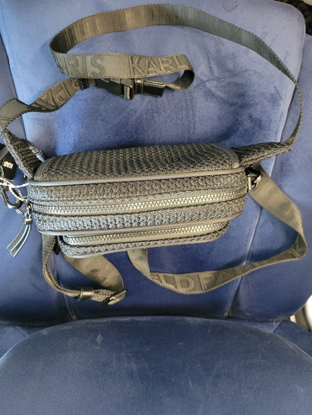 Karl Lagerfeld Black Woven Belt Bag with Embossed Logo